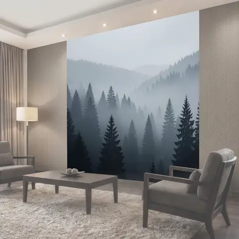 Фотообои Туманный еловый лес в горах