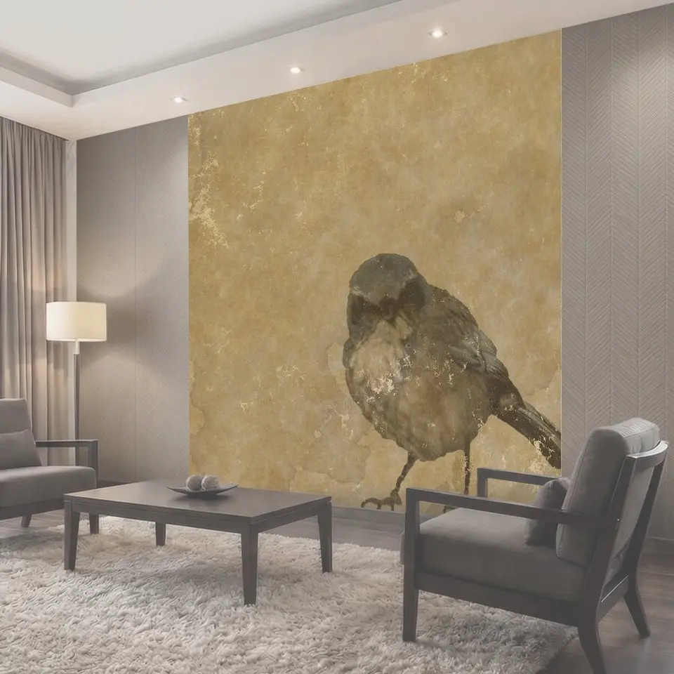 Фотообои Браун Vintage Bird птица на фоне старинных