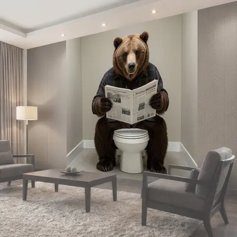 Фотообои Медведь в ванной с газетой