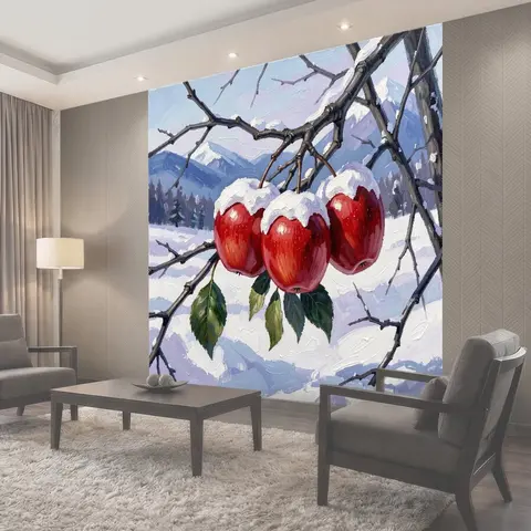 Фотообои Красные плоды среди снега