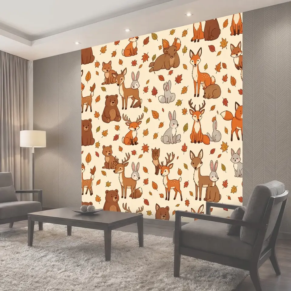 Фотообои Осенние лесные звери в узоре