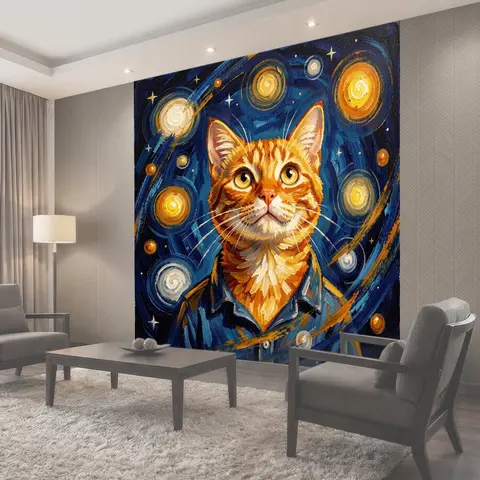 Фотообои Космический кот в звездной галактике
