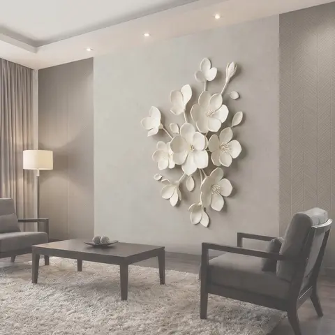 Фотообои Объемные белые цветы на бежевом фоне