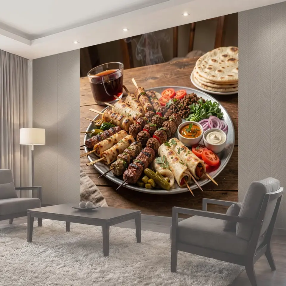 Фотообои Восточное мясное ассорти с лепешками