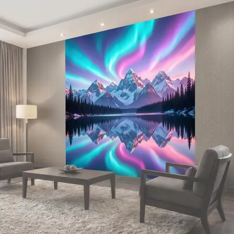 Фотообои Северное сияние над горами