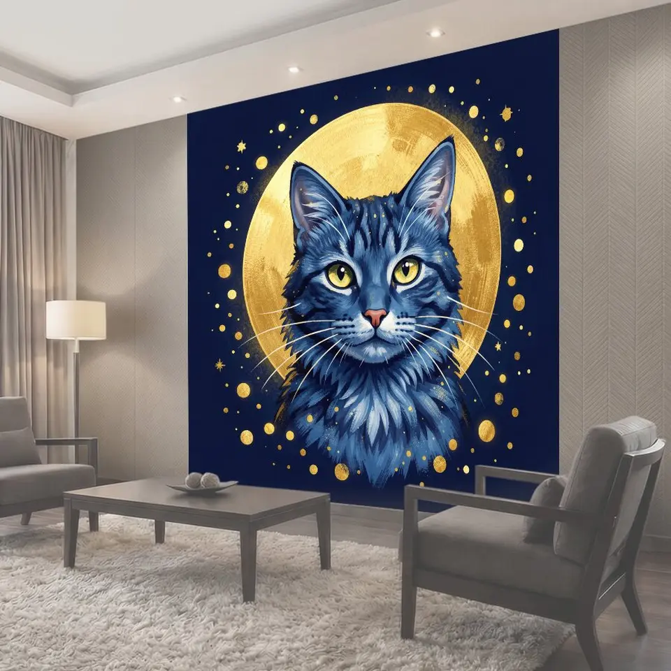 Фотообои Космический кот в золотом ореоле