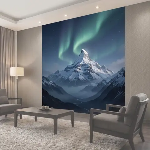 Фотообои Заснеженная вершина и северное сияние