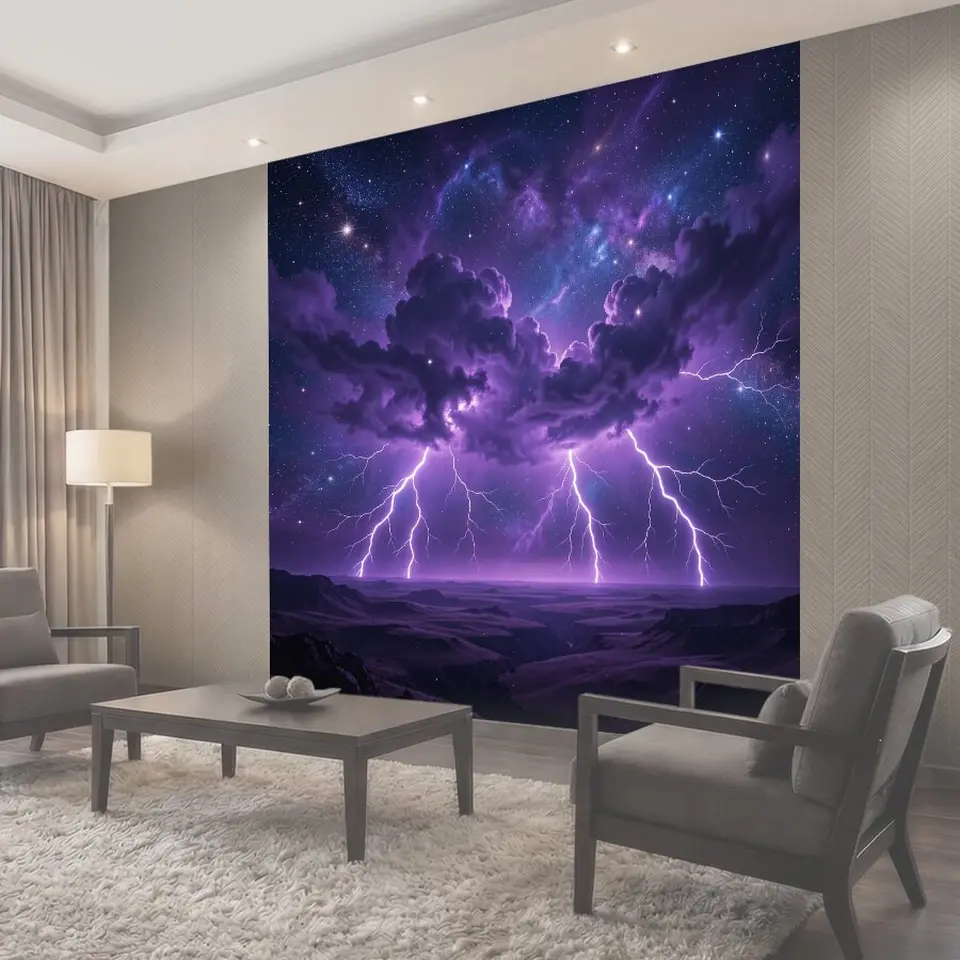 Фотообои Фиолетовая гроза над инопланетной долиной