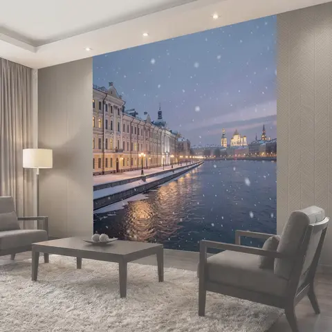 Фотообои Заснеженная набережная и кремль