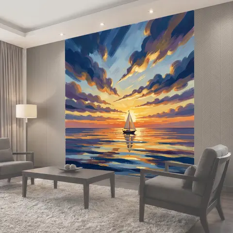 Фотообои Парусник на закатном море