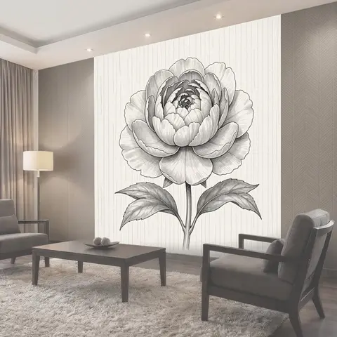 Фотообои Графический пион в монохроме