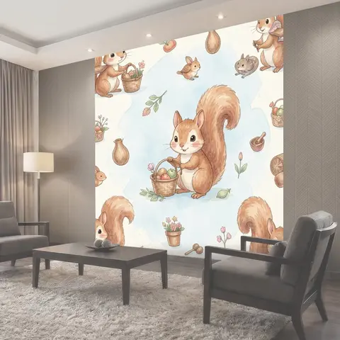 Фотообои Белка с пасхальной корзинкой