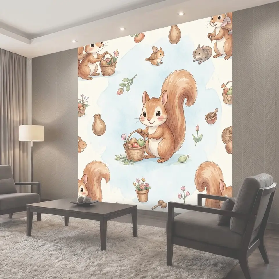 Фотообои Белка с пасхальной корзинкой