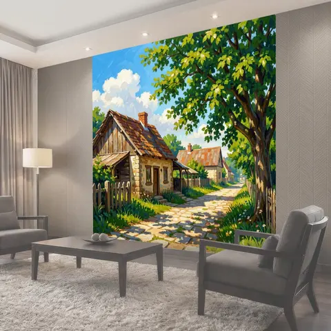 Фотообои Деревенская улица под летним солнцем