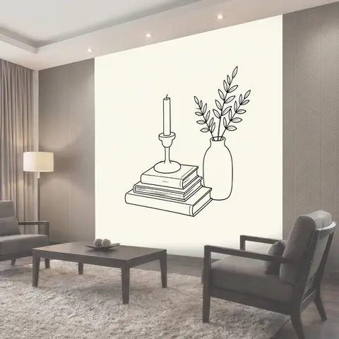Фотообои Свеча и книги с веточками