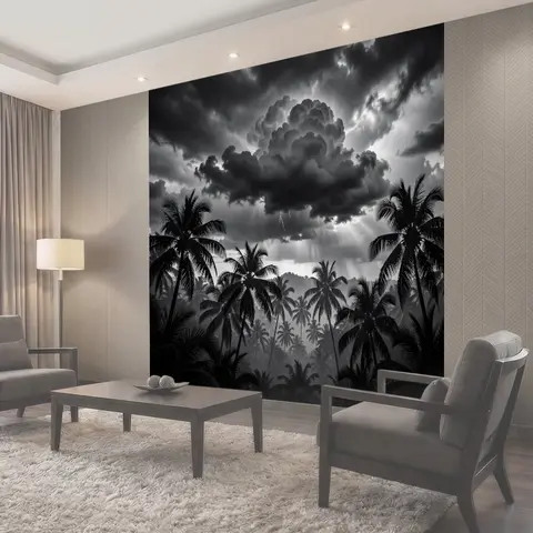 Фотообои Тропический лес под грозовыми тучами