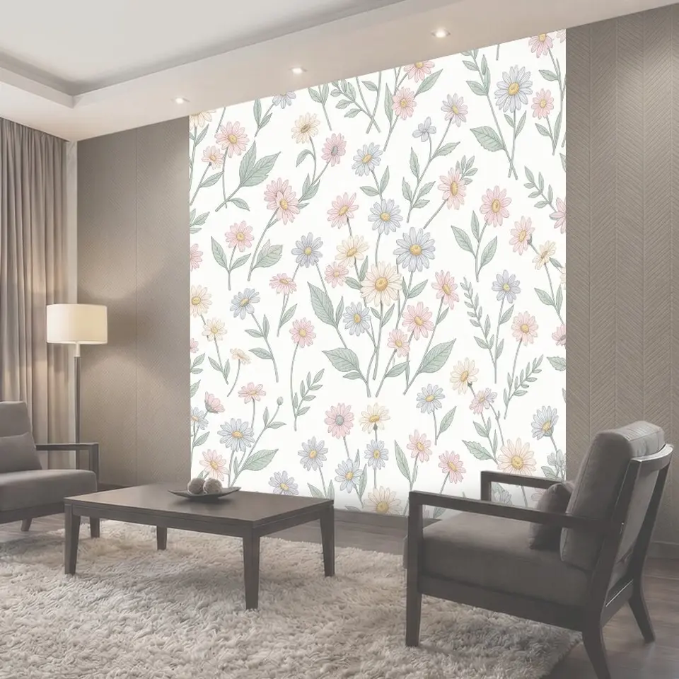 Фотообои Нежные полевые цветы на белом