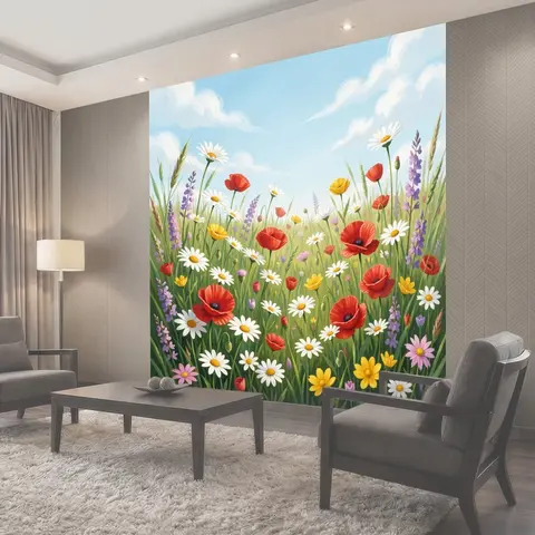 Фотообои Луговые цветы под голубым небом