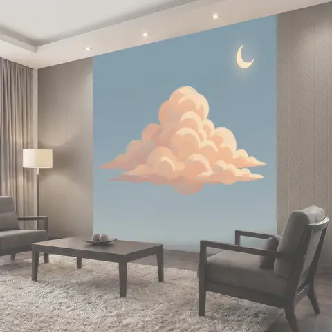 Фотообои Розовые облака и луна