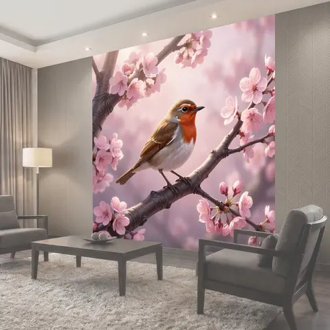 Фотообои Птица среди цветущих веток