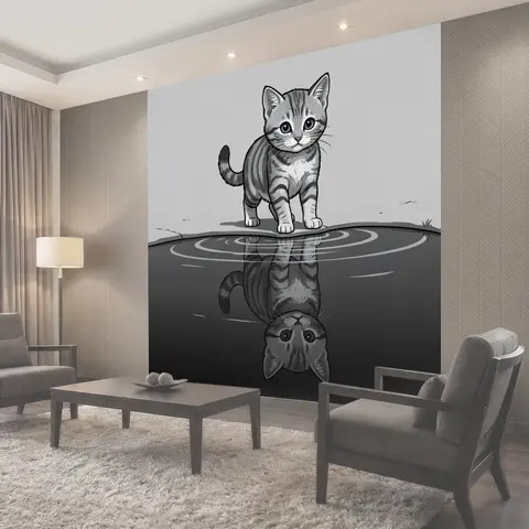 Фотообои Полосатый котенок у воды