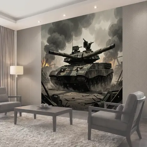 Фотообои Танк в дымном поле боя