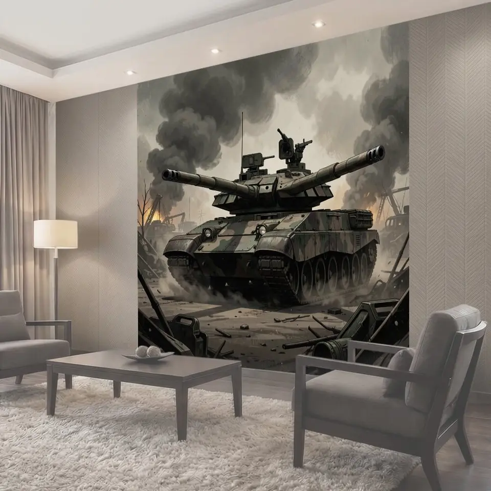 Фотообои Танк в дымном поле боя