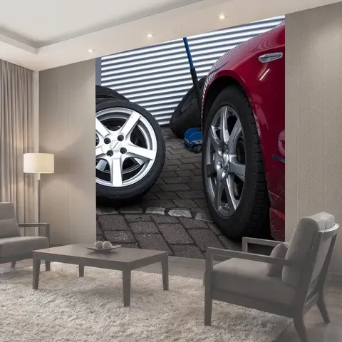 Фотообои Цех, шины для легковых автомобилей, шиномонтаж