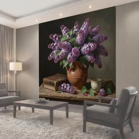 Фотообои Букет сирени в керамическом кувшине