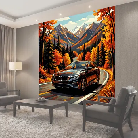Фотообои Осенний серпантин с автомобилем