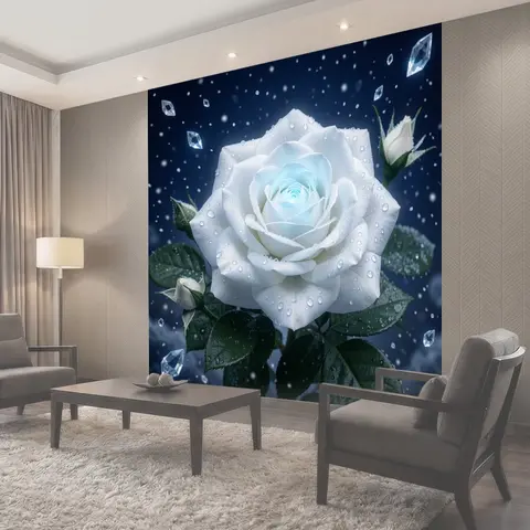Фотообои Белая роза со льдинками