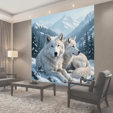 Фотообои Белые волки в заснеженных горах
