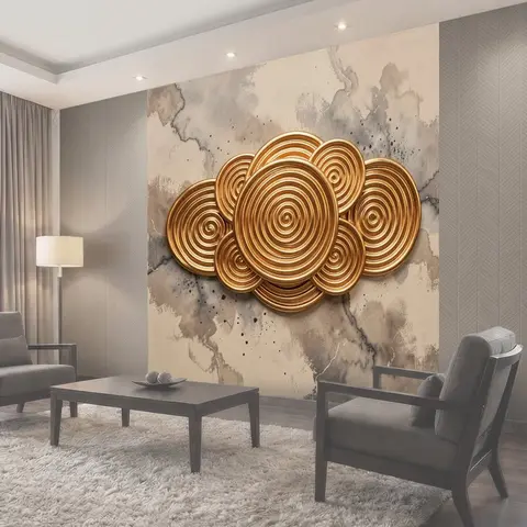 Фотообои Золотые абстрактные спирали на бежевом фоне