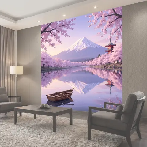 Фотообои Фудзи среди цветущей сакуры
