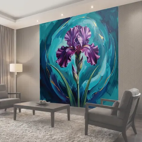Фотообои Фиолетовый ирис на бирюзовом фоне