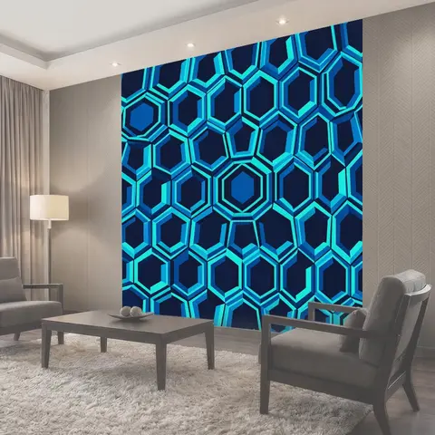 Фотообои Гексагональный 3D-паттерн в бирюзе