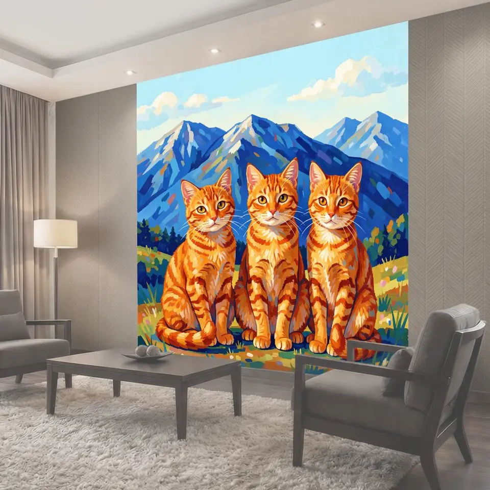 Фотообои Три рыжих кота на фоне гор