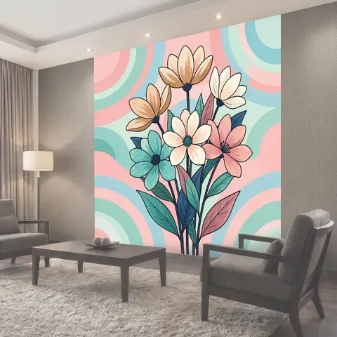 Фотообои Цветочный букет на пастельном фоне