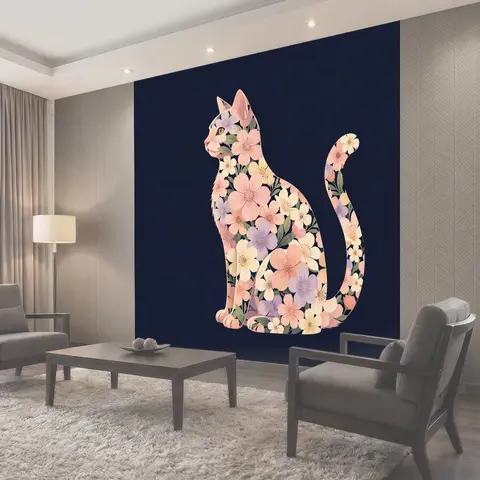 Фотообои Цветочный кот на тёмном фоне