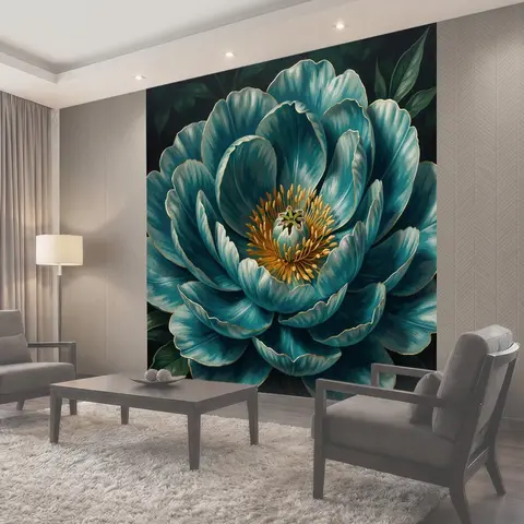Фотообои Бирюзовый пион крупным планом