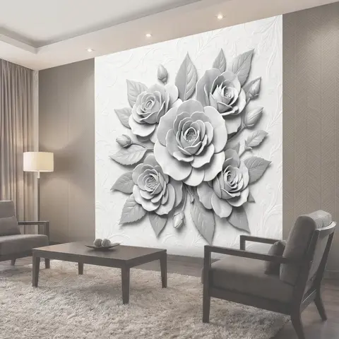 Фотообои Серебристые 3D розы и листья