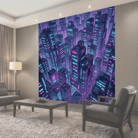 Фотообои Неоновый мегаполис в стиле киберпанк