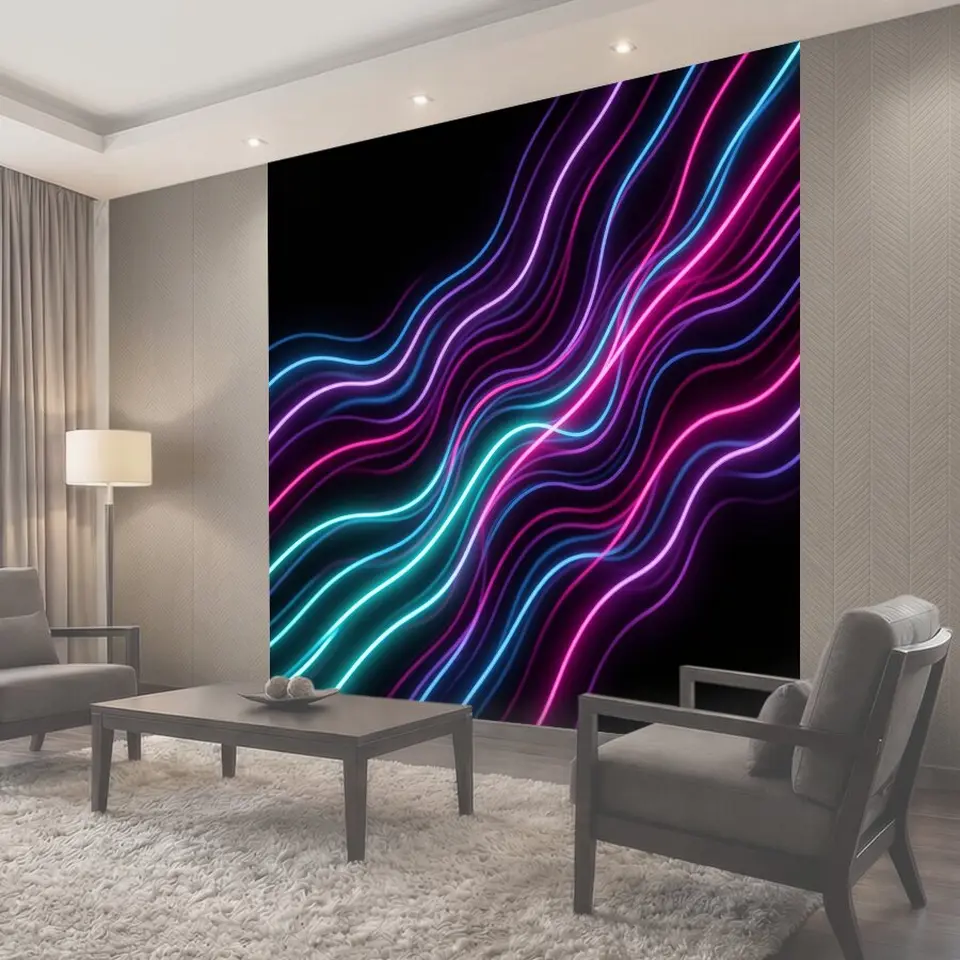 Фотообои Неоновые волны на черном фоне