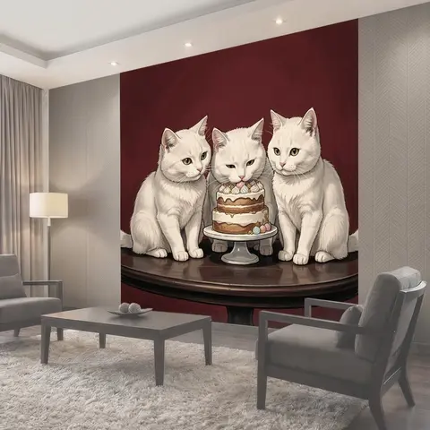 Фотообои Три белых кота с тортом