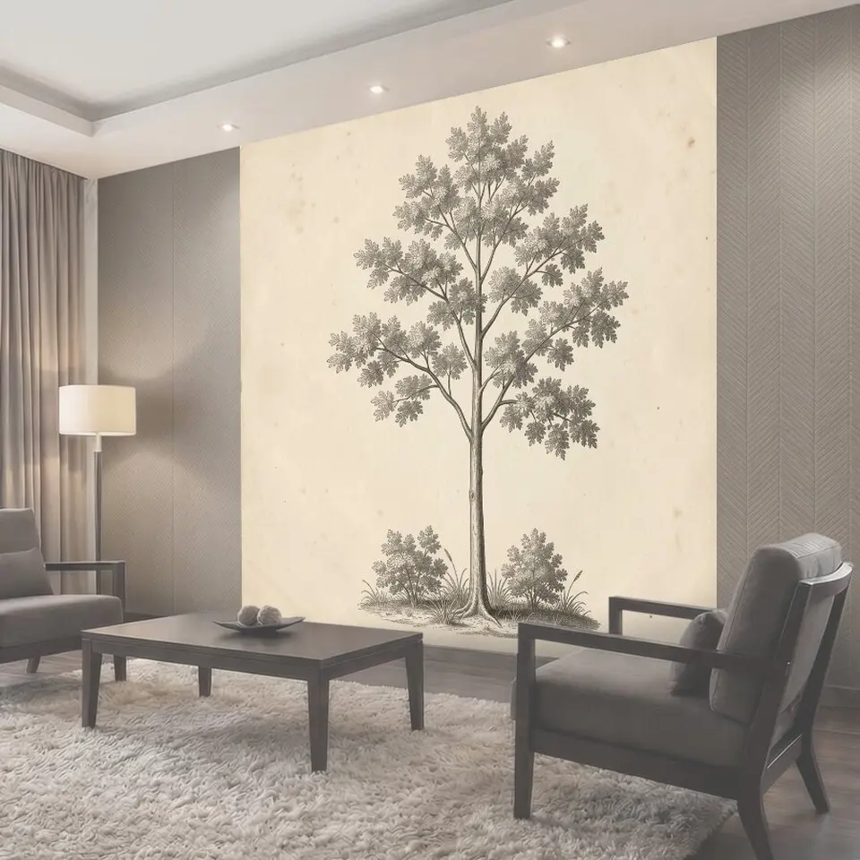 Фотообои Винтажное дерево с кустами