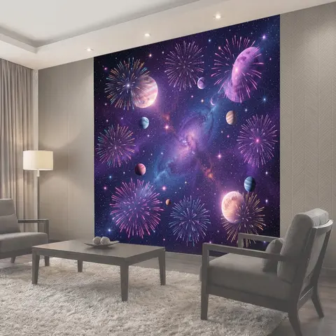 Фотообои Космические салюты и планеты