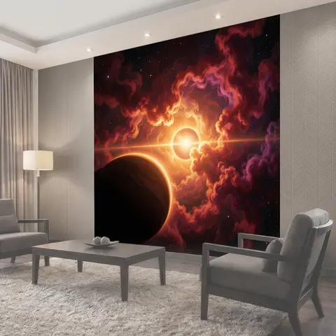 Фотообои Космические планеты и яркая звезда