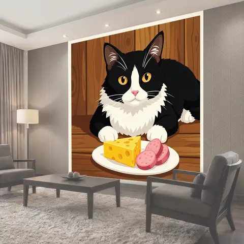 Фотообои Черно-белый кот с сыром