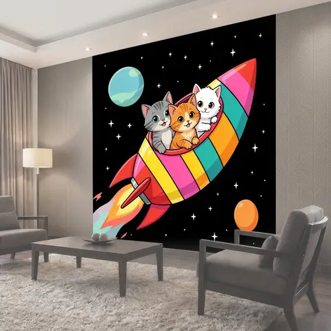 Фотообои Котята в космической ракете