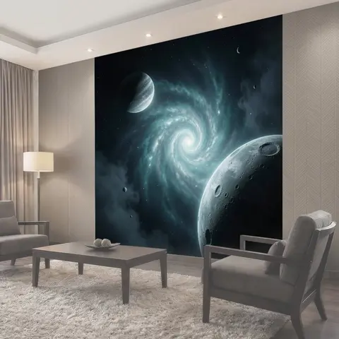 Фотообои Космическая спиральная галактика и планеты
